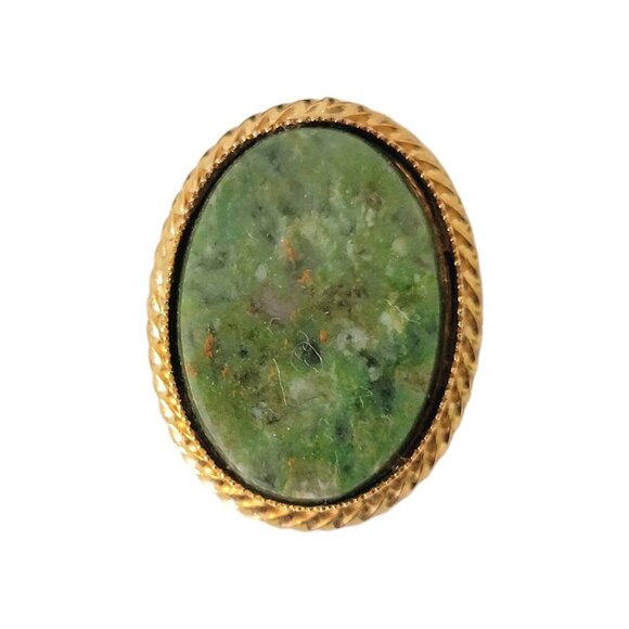 Connemara Marble Brooch Pin Oval Vintage Art Deco Gold Tone Ireland - Picture 1 of 2